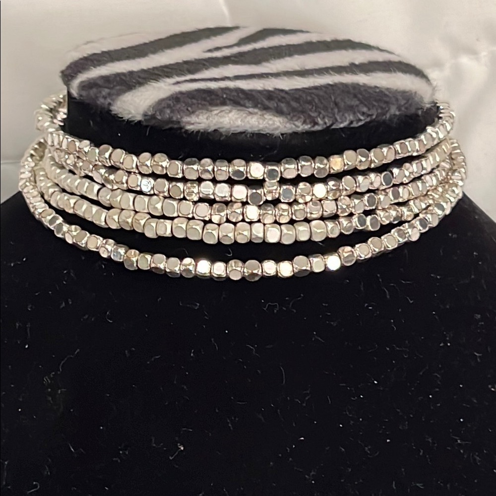 Elegant Silver Beaded Choker Necklace & bracelet